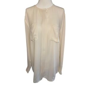AG Adriano Goldschmied Cream Button Down Blouse Collarless Long Sleeve Small